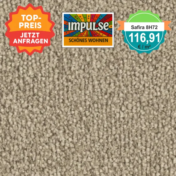 Vorwerk Safira Teppichboden Farbcode 8H72 – Draufsicht mit Preisetikett 116,91 €/m²